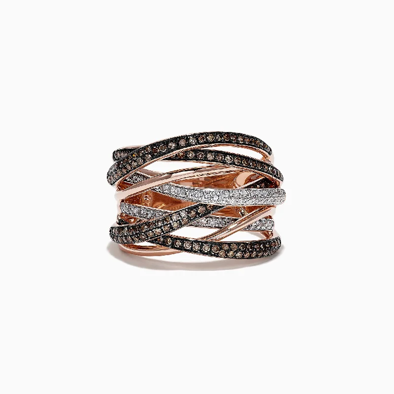 Subtle silver ring-14K Rose Gold Espresso and White Diamond Ring, 0.74 TCW