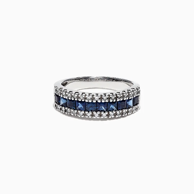 Organic shape ring-Royale Bleu 14K White Gold Blue Sapphire and Diamond Ring, 1.46 TCW