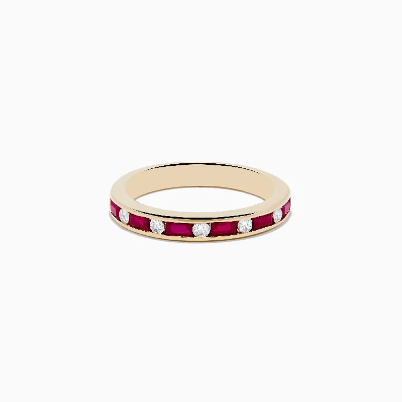 Retro emerald ring-Ruby Royal 14K Yellow Gold Ruby and Diamond Channel-Set Stacking Band, 0.72 TCW