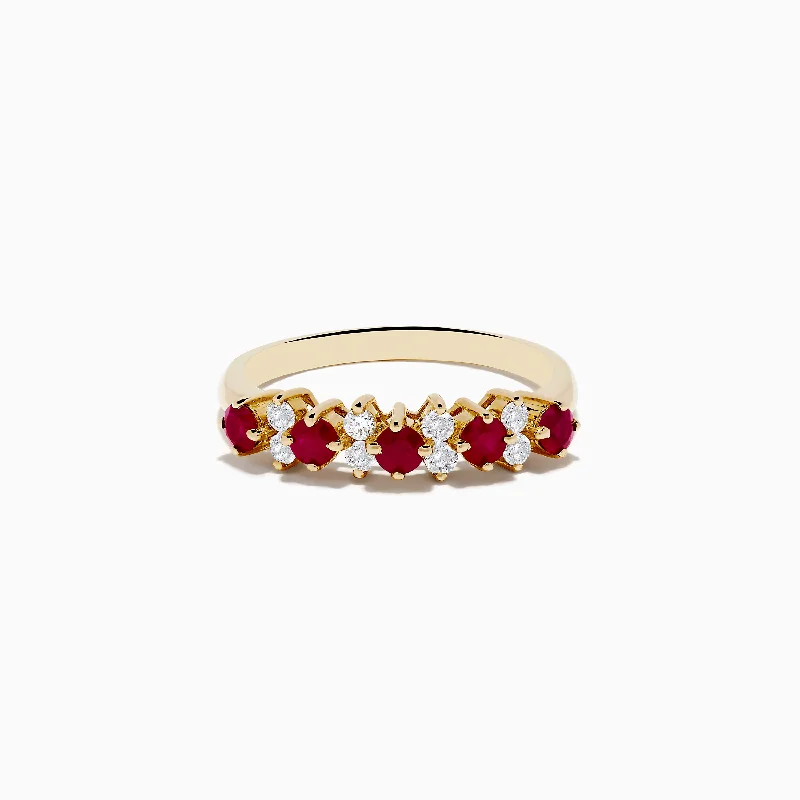 Two-stone ring-14K Yellow Gold Ruby and Diamond Band, 0.76 TCW