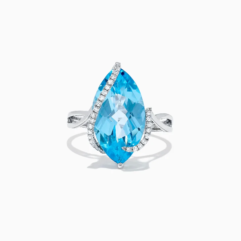 Domed gem ring-Ocean Bleu 14K White Gold Blue Topaz & Diamond Ring, 7.27 TCW