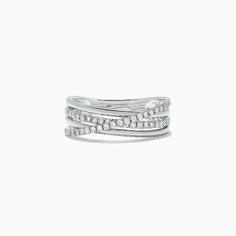 Arrow motif ring-Pave Classica 14K White Gold Diamond Cross Over Ring, 0.29 TCW