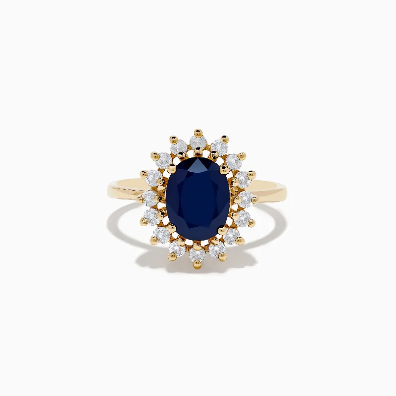 Concave ring-14K Yellow Gold Blue Sapphire and Diamond Ring, 2.29 TCW