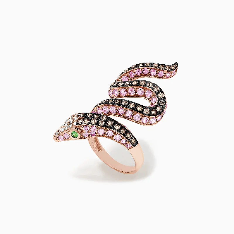 Modern ruby ring-Safari 14K Rose Gold Multi Gemstone and Diamond Snake Ring, 4.38 TCW