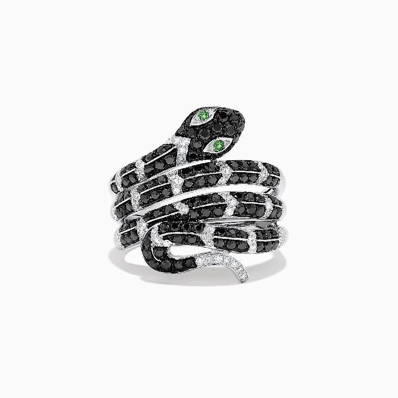 Minimalist pearl ring-Safari 14K White Gold Diamond & Emerald Snake Ring, 1.06 TCW