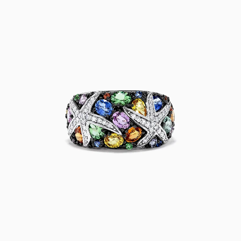 Oval gem ring-Watercolors 14K White Gold Multi Sapphire and Diamond Ring, 3.75 TCW