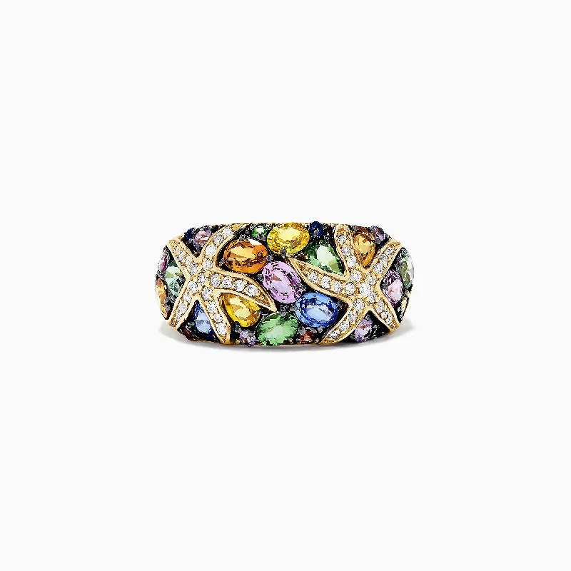 Futuristic ring-Watercolors 14K Yellow Gold Multi Sapphire and Diamond Ring, 3.75 TCW