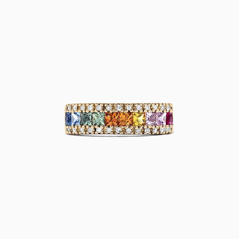 Spiked design ring-Watercolors 14K Yellow Gold Multi Sapphire & Diamond Ring 1.46 TCW