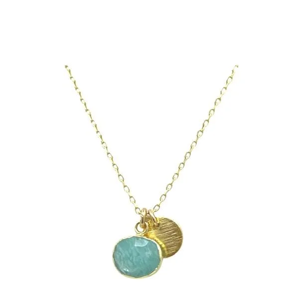 Frosted finish necklace-Electroform Oval Gemstone Charm Necklace: Amazonite (NGCH7408AZ)