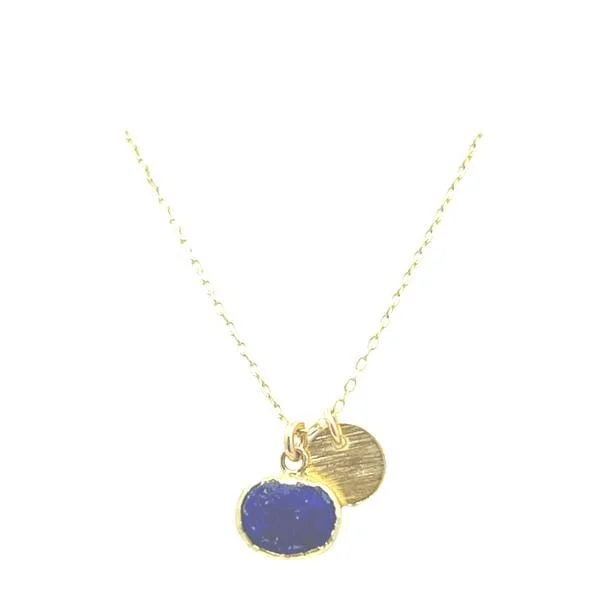 Rustic chain necklace-Electroform Oval Gemstone Charm Necklace: Lapis (NGCH7408LP)