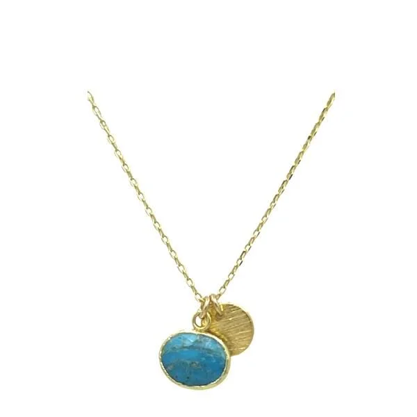 Hollowed-out necklace-Electroform Oval Gemstone Charm Necklace: Turquoise  (NGCH7408TQ)