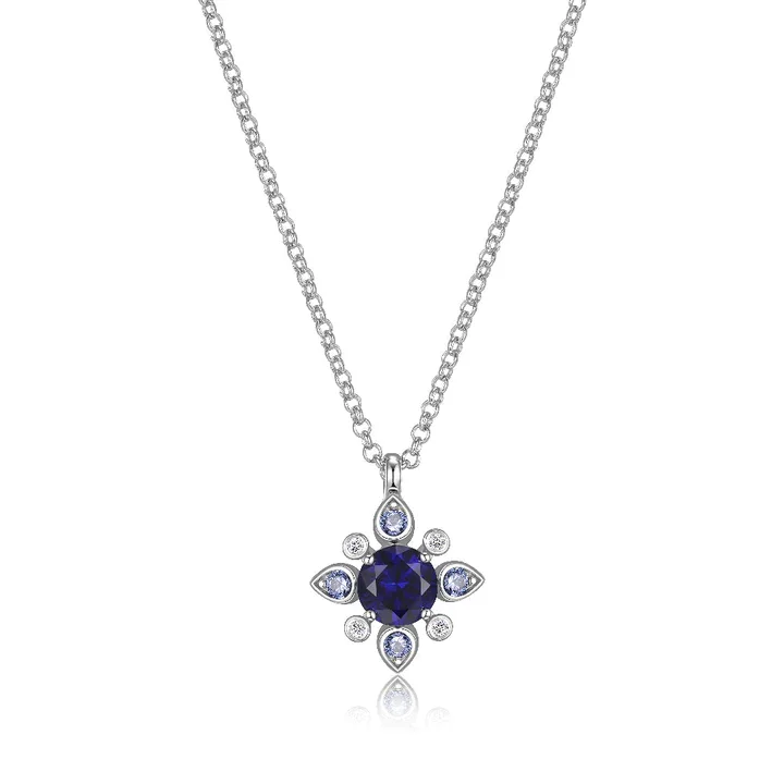 Cabochon necklace-Elle Silver Sapphire and Diamond ( Lab Created) Pendant Necklace