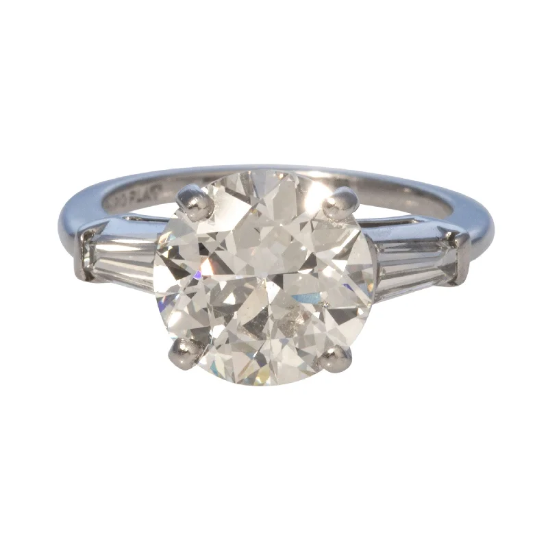 Sculpted silver ring-Estate 3.5ct Old Transitional Cut & .45ct Side Baguette Diamond Ring