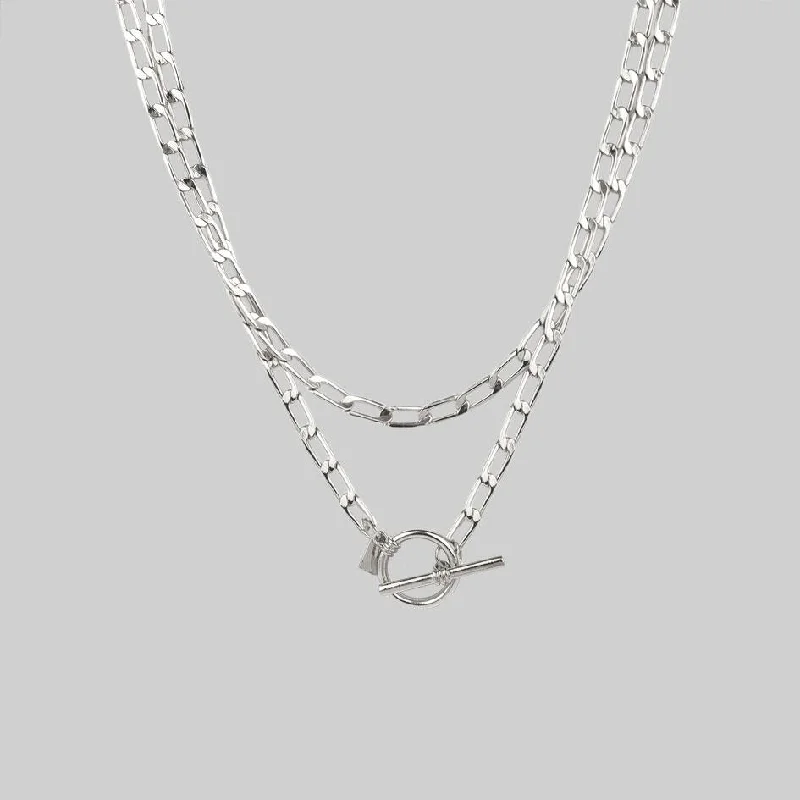 Linked hearts necklace-ETERNAL. Double Wrap T-Bar Necklace - Silver