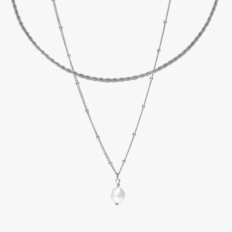 Petal-shaped necklace-Everyday Bundle | Silver