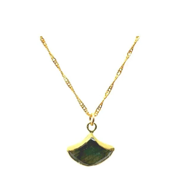 Delicate filigree necklace-Fan Shaped Semi Precious Stone Pendant: Labradorite (NGCP7904LD)