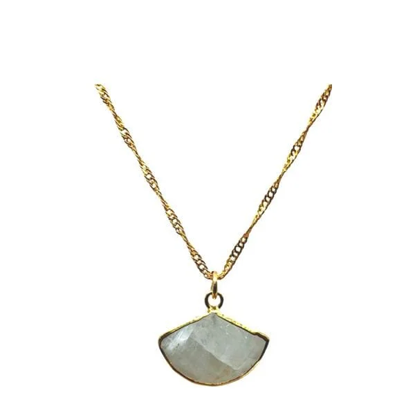 Bold emerald necklace-Fan Shaped Semi Precious Stone Pendant: Moonstone (NGCP7904MN)