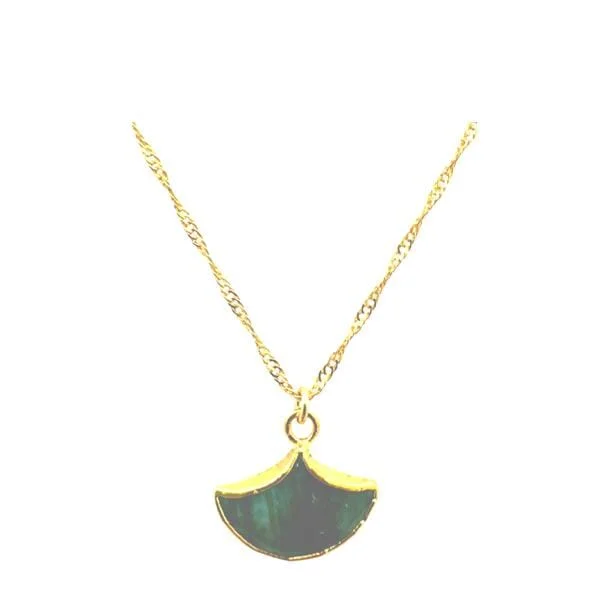 Sculpted silver necklace-Fan Shaped Semi Precious Stone Pendant: Raw Emerald (NGCP7904EM)