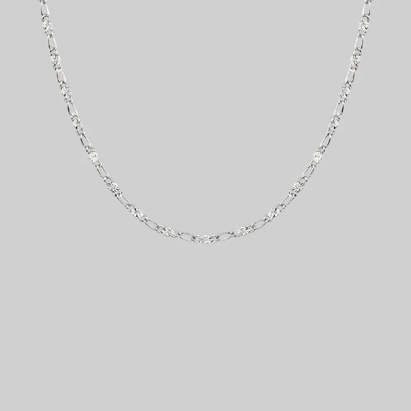 Pear-shaped necklace-FAYE. Figaro Sunburst Chain - Silver