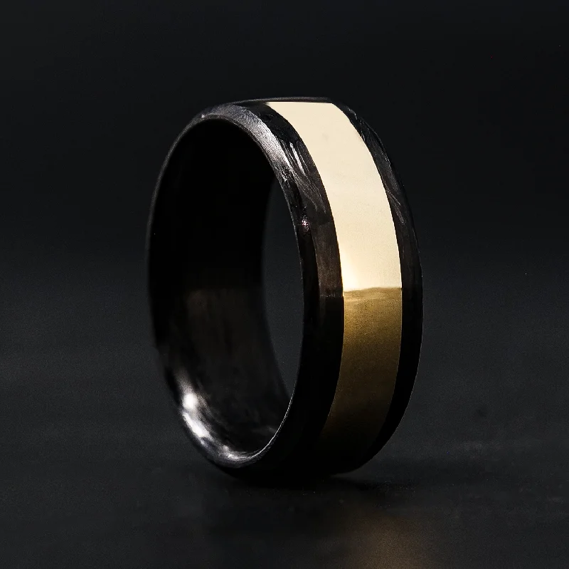 Organic gem ring-Forged Carbon Fiber Ring with Solid Gold Inlay