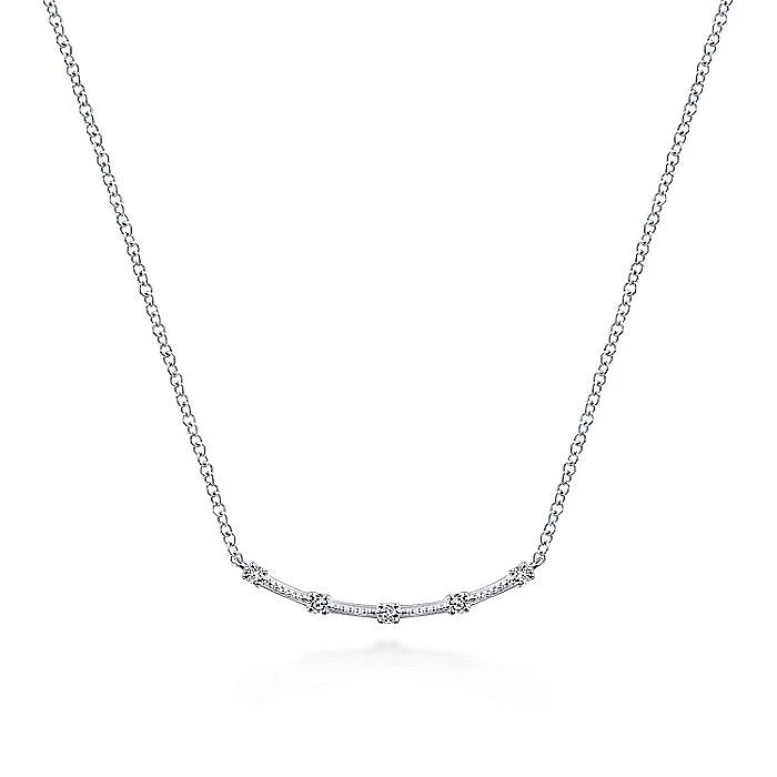 Heart-cut necklace-Gabriel & Co Bar Necklace with Diamond Stations