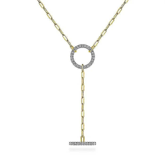 Three-stone necklace-Gabriel & Co Yellow Gold Y- Knot Necklace