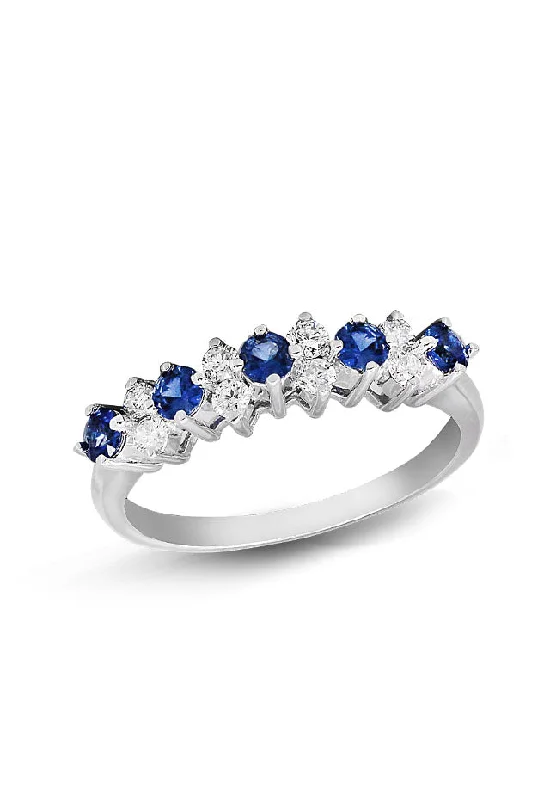 Linked chain ring-Gemma Blue Sapphire and Diamond Ring, 0.76 TCW