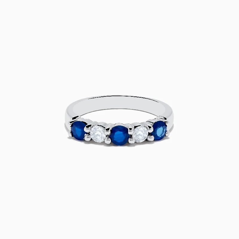 Rough diamond ring-14K White Gold Blue Sapphire and Diamond Ring, 1.14 TCW