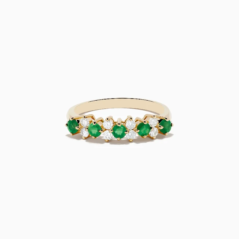 Delicate garnet ring-14K Yellow Gold Emerald and Diamond Band, 0.64 TCW