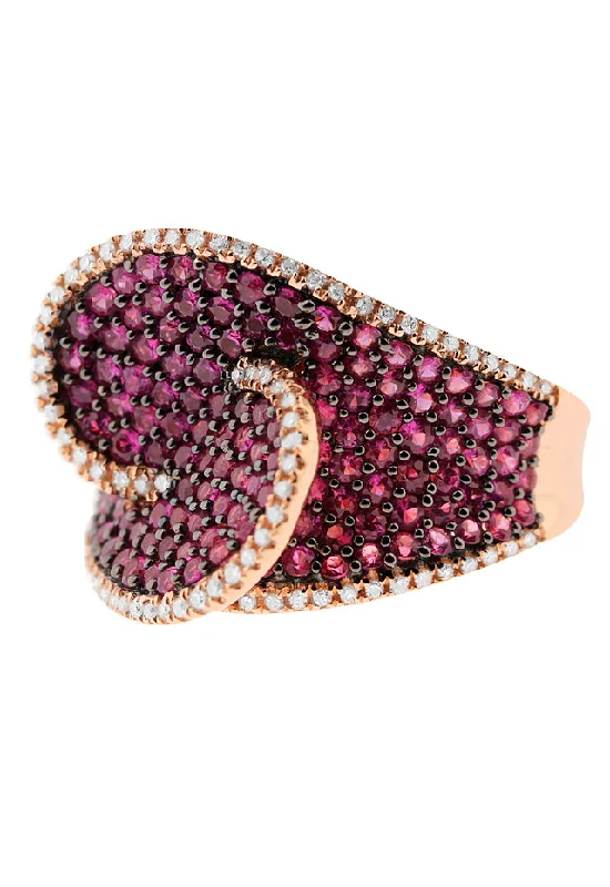 Spiked design ring-Ruby Royal 14K Rose Gold Pave Ruby Cocktail Ring, 2.64 TCW