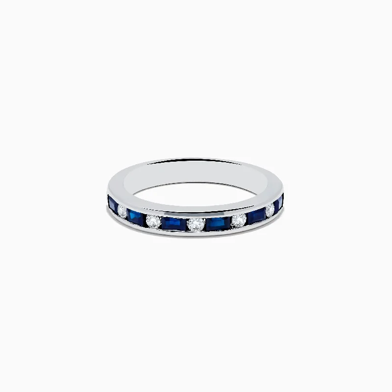 Engraved initial ring-14K White Gold Channel-Set Blue Sapphire and Diamond Band 0.71 TCW