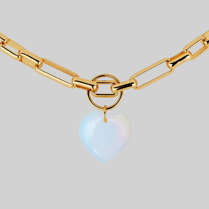 Polka dot necklace-GLOBULAR. Chunky Link Chain Opalite Heart Collar - Gold