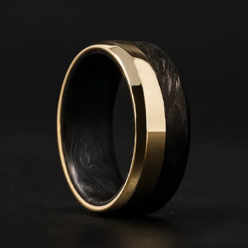 Statement onyx ring-Gold and Forged Carbon Fiber Ring | Forged Carbon Fiber Liner