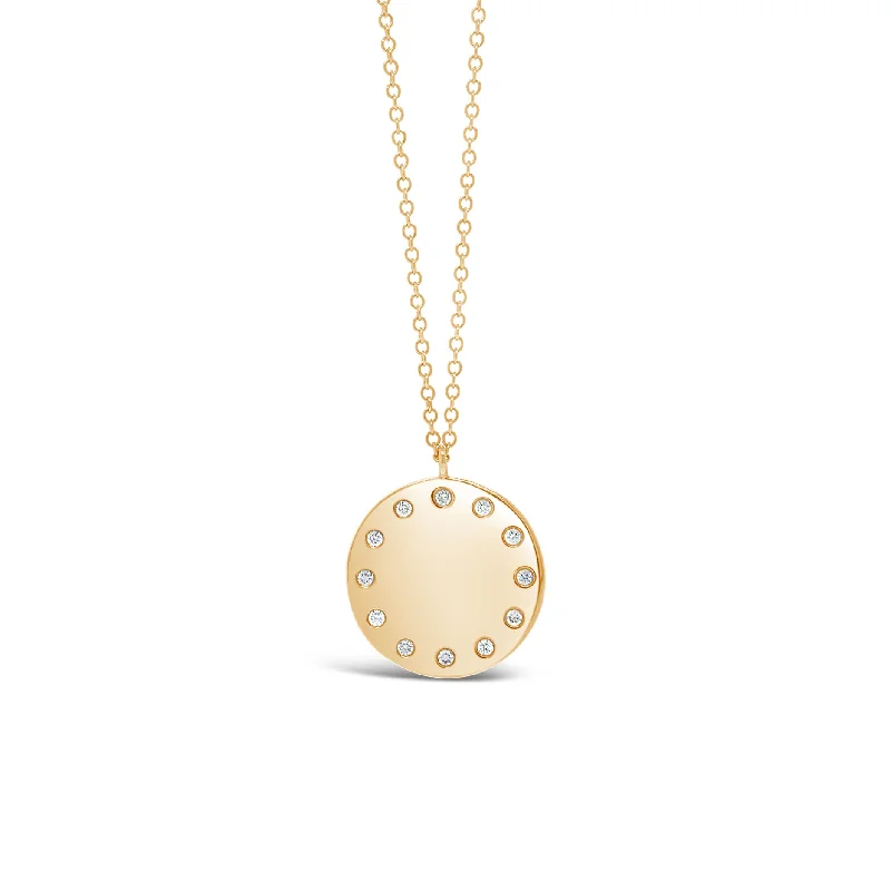 Sculpted gold necklace-Diamond Dotted Disc Pendant Necklace