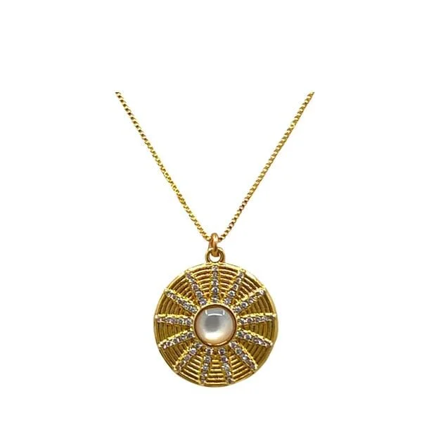 Minimalist pearl necklace-Gold Fill Sun Pendant: CZ & Pearl (NGCP4656)