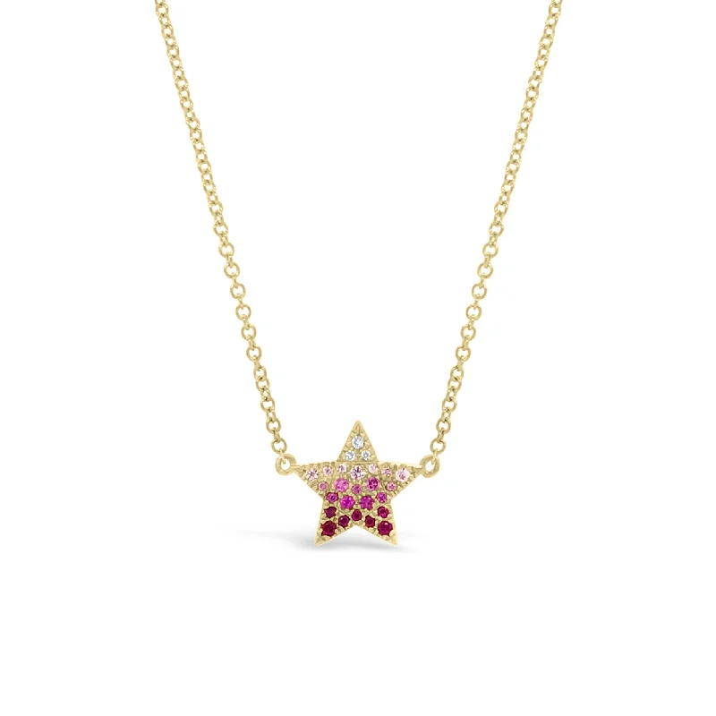 Hexagonal pendant necklace-Gradient Gemstone & Diamond Star Necklace