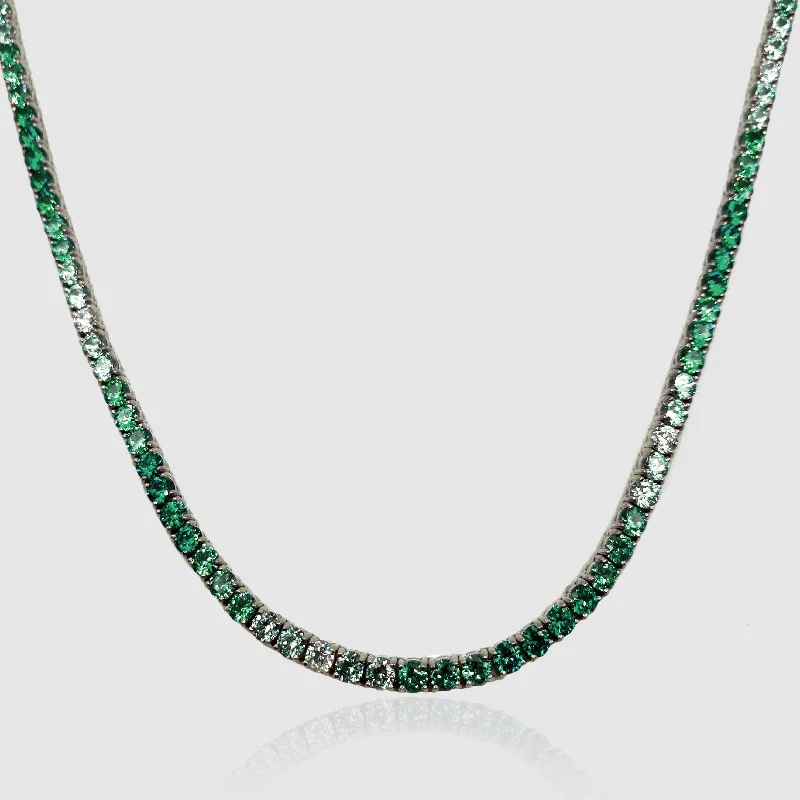 Cluster sapphire necklace-Green Tennis Chain (Silver) 3mm