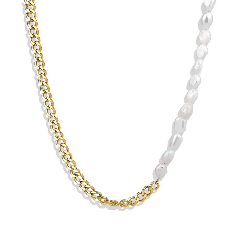 Puzzle design necklace-Half Chain Pearl Necklace