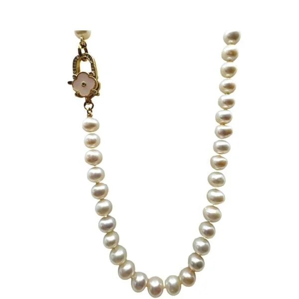 Tension-set necklace-Hand Knotted Fresh Water Pearl Necklace with 18kt GF Clasp (NG305CLV)