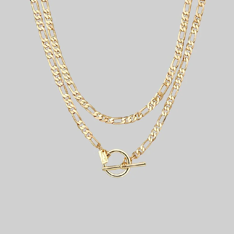 Multi-stone necklace-HARMONY. Double Wrap T-Bar Chain - Gold