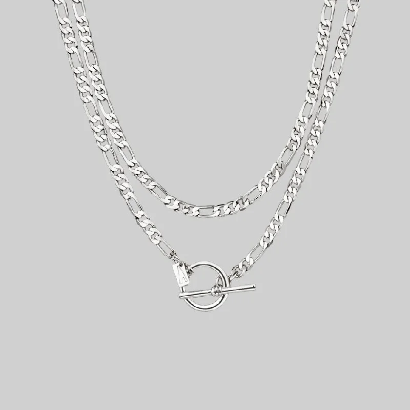 Modern ruby necklace-HARMONY. Double Wrap T-Bar Chain - Silver