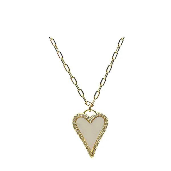 Striped chain necklace-Heart Necklace With Mother of Pearl (NGCP675MOP)