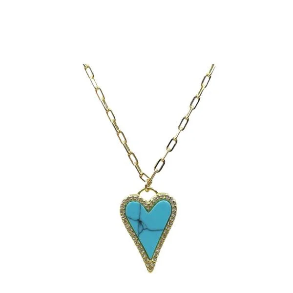 Swirled design necklace-Heart Necklace With Turquoise (NGCP675TQ)