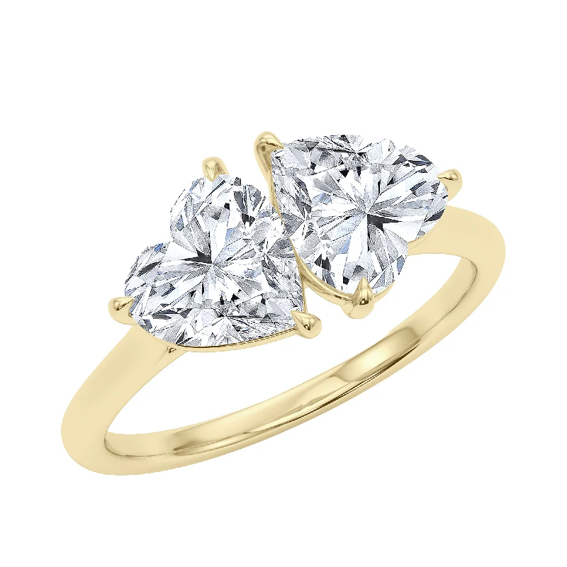 Leafy vine ring-Heart Twin Diamond Ring