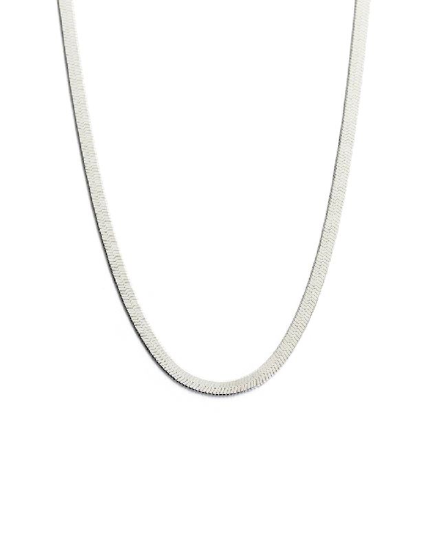 Bold moonstone necklace-HERRINGBONE CHAIN (STERLING SILVER)