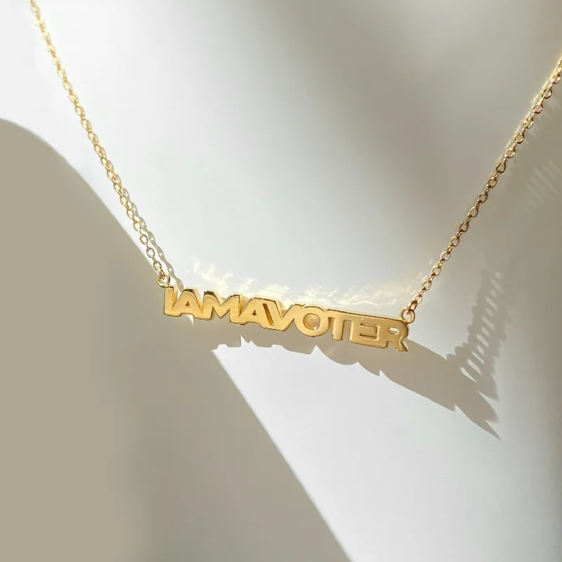 Hammered finish necklace-IAMAVOTER Script Necklace