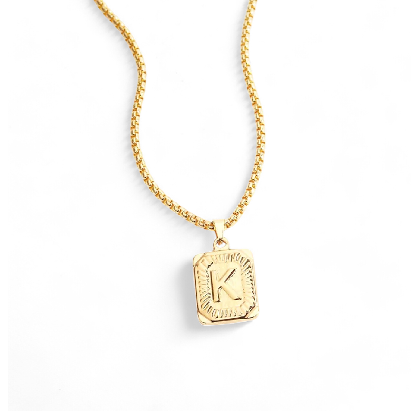 Radiant drop necklace-Initial Card Pendant Necklace with Rolo Chain