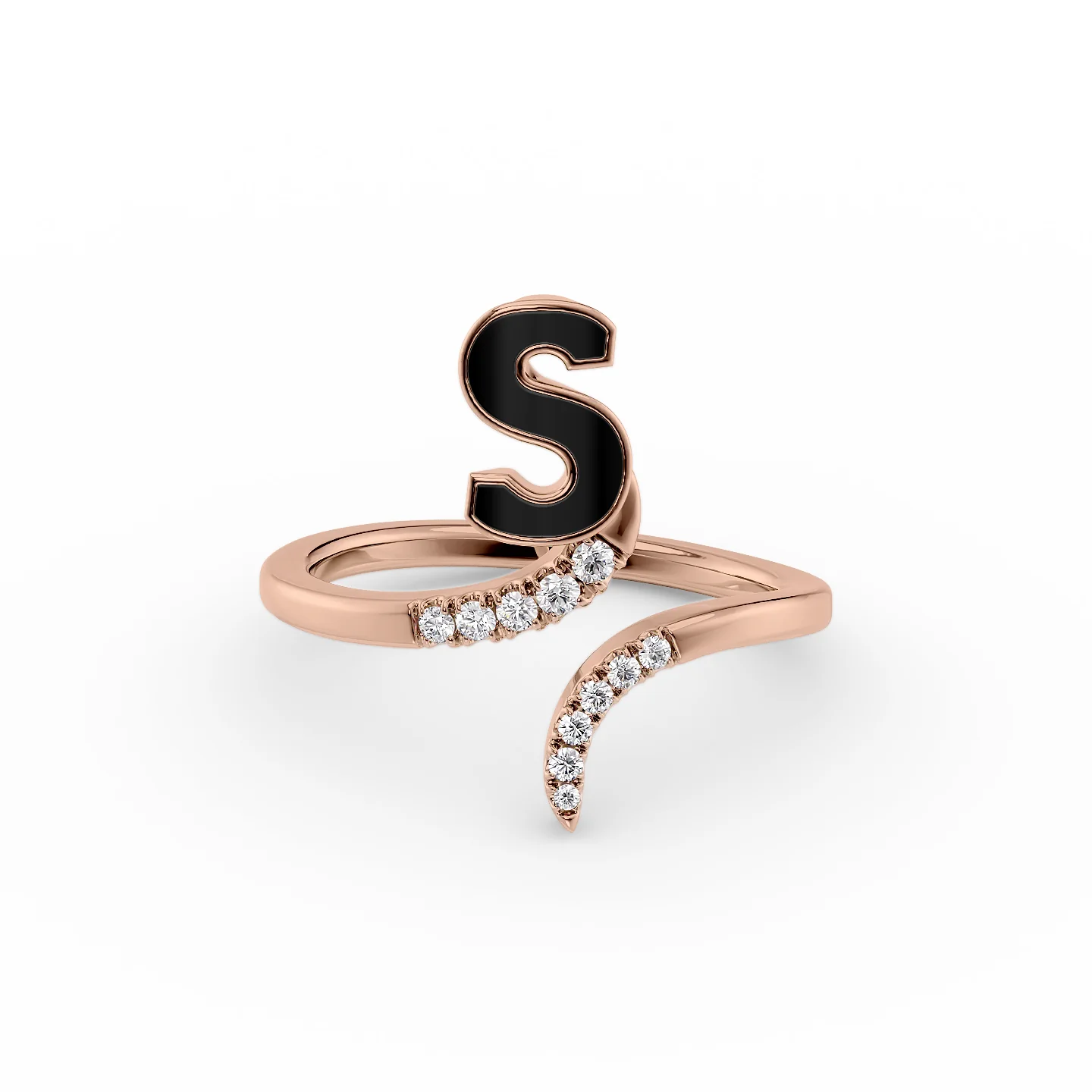 Matte rose ring-Initial Letter Dainty Ring