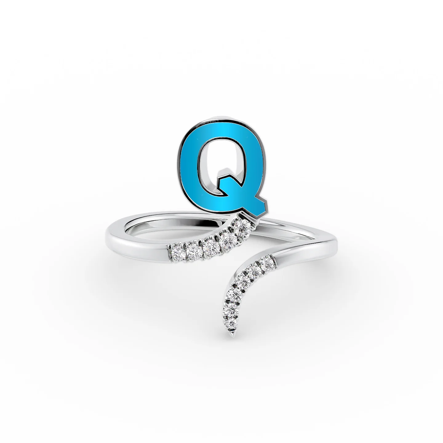 Twisted silver ring-Initial Letter Dainty Ring