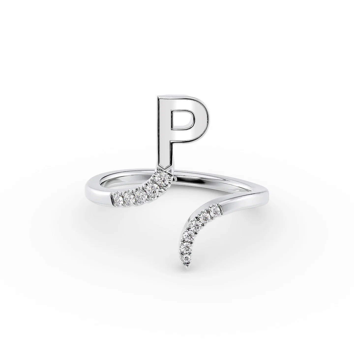 Angular stone ring-Initial Letter Dainty Ring